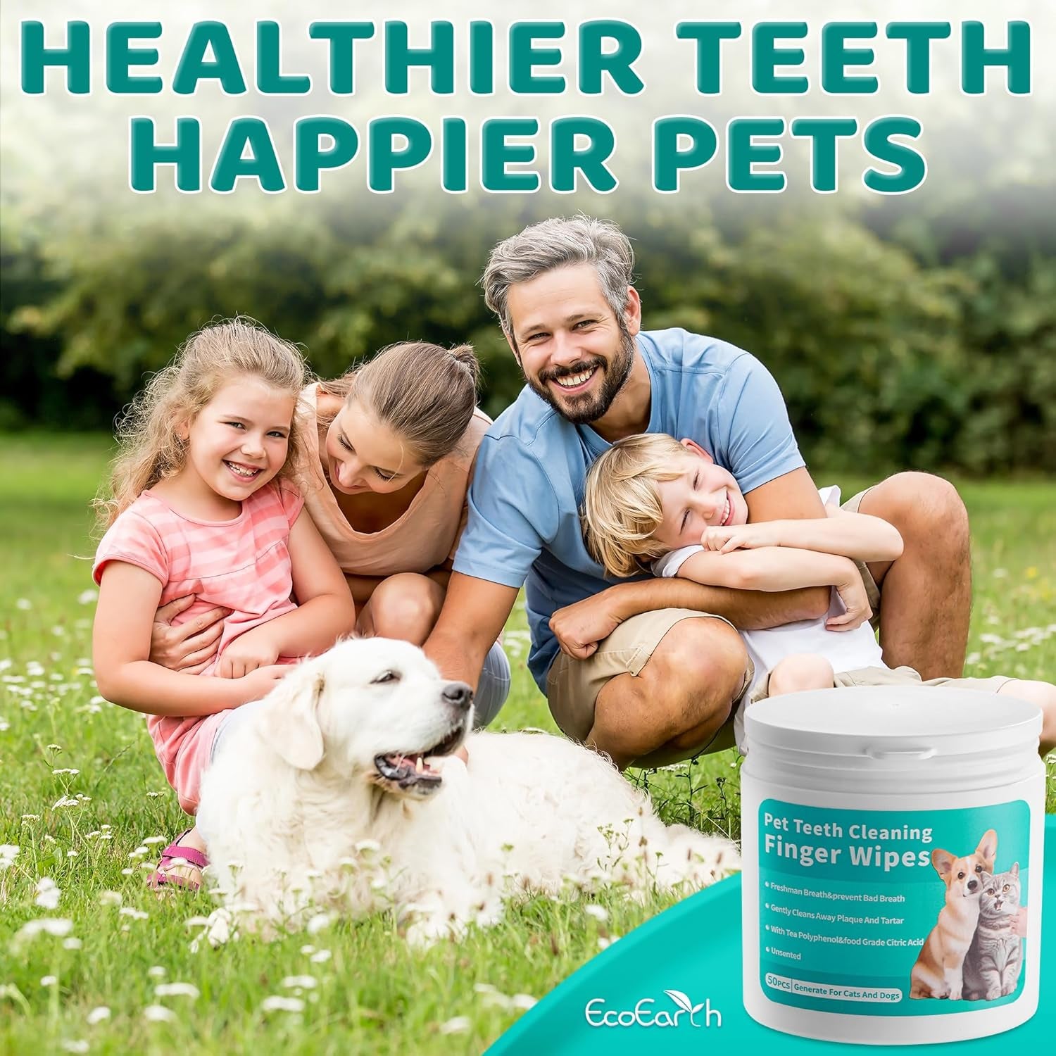 Premium Teeth Cleaning Wipes for Dogs & Cats - 50 Pcs - Pet Dental Care Finger Pads for Fresh Breath & Oral Hygiene - Embossed Pattern & Nano Plastic-Dotting to Remove Plaque & Tartar