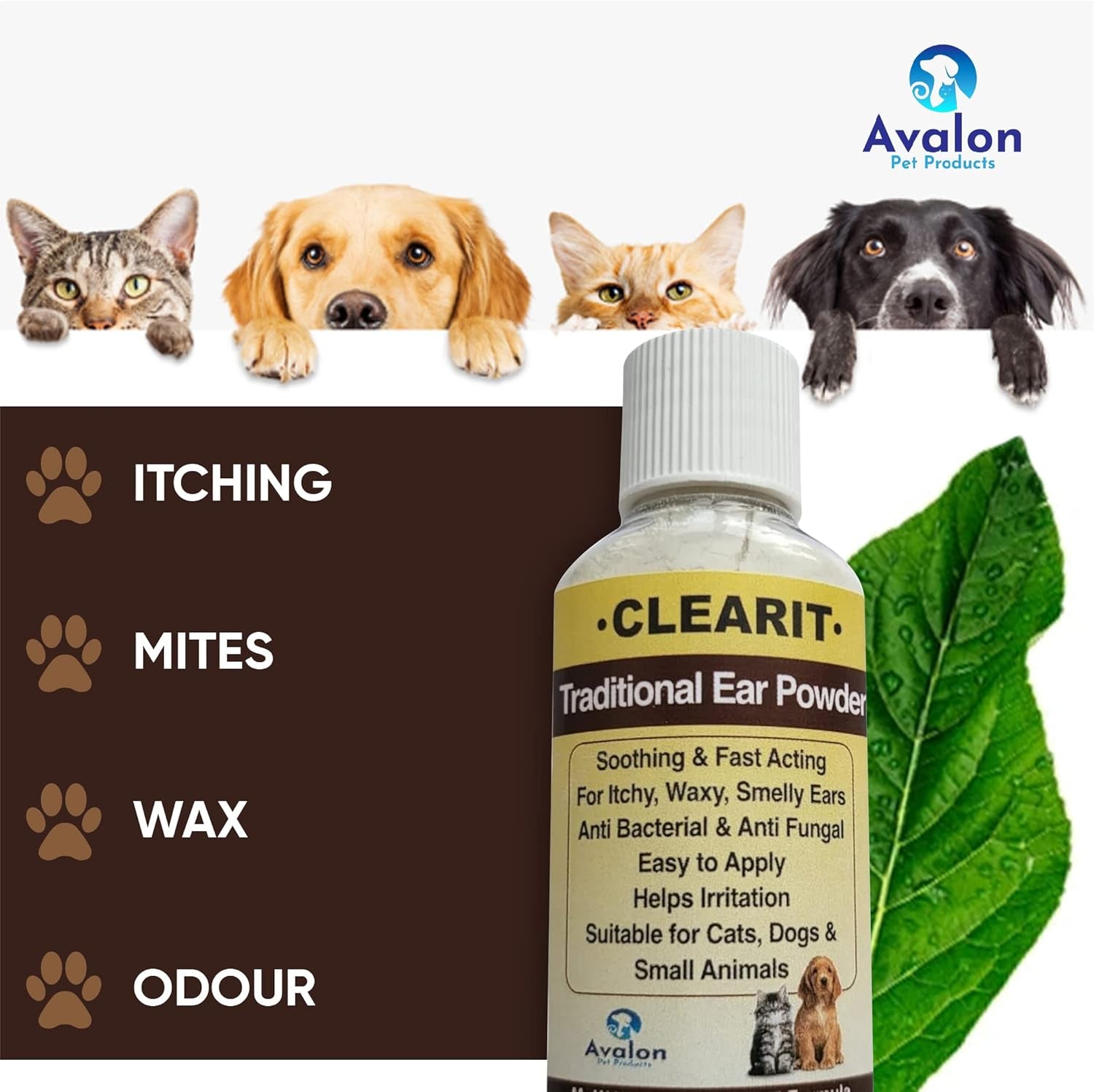 Clearit Ear Powder Fast Acting Stops Discomfort, Head Shaking, Wax, Gunk & Ear Odour Super Effective 20G