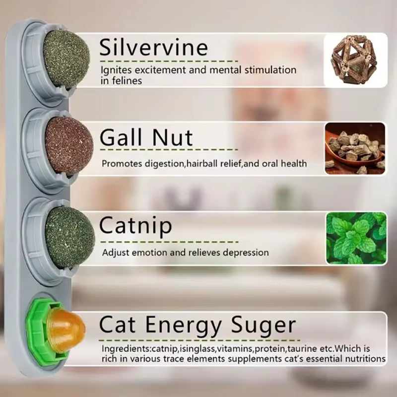 Natural Catnip Cat Wall Stick-On Ball Toy Scratchers Treats Healthy Natural Removes Balls to Promote Digestion Cat Grass Snack