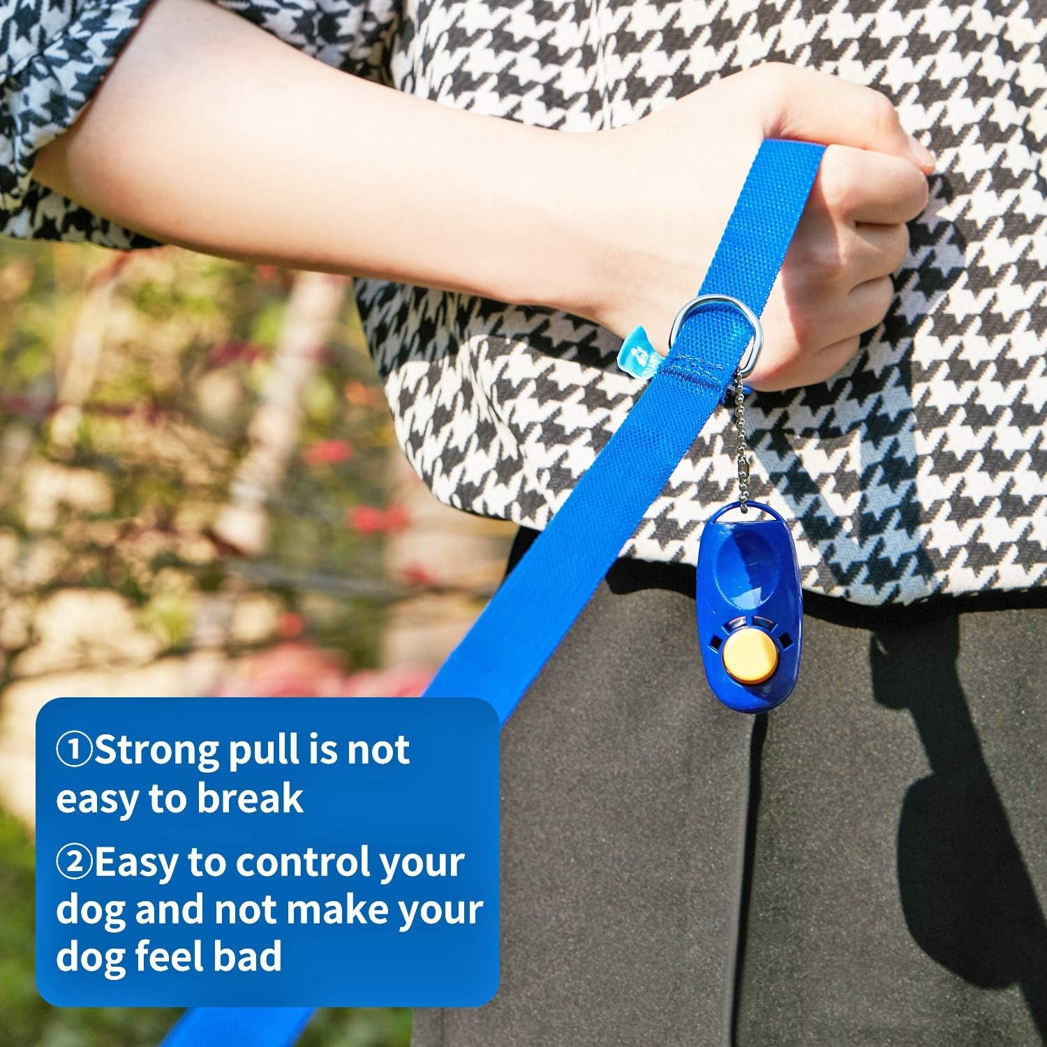 50 Ft Long Leash for Dog Training, Play, Camping, or Backyard Lead with Free Training Clickers for Small, Medium and Large Dogs (Blue)