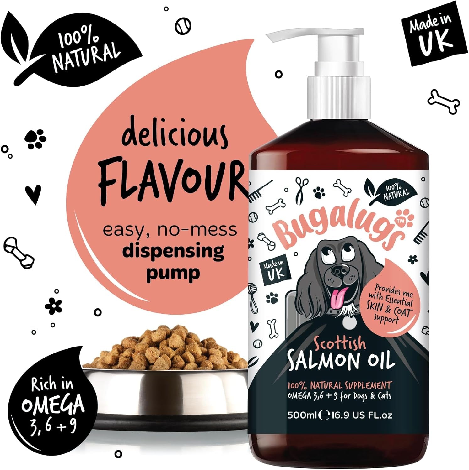 Scottish Salmon Oil for Dogs & Cats, Dog Supplement Support for Skin and Coat, Itchy Skin & Moulting, Omega 3 Fish Oil (Salmon, 500Ml)