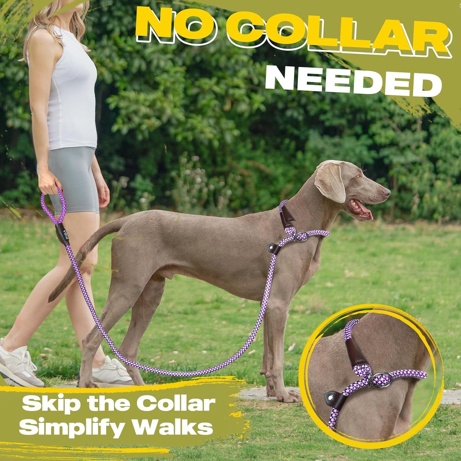 Slip Leads for Dogs - 4 FT X 1/2" Heavy Duty Comfortable Strong Rope Leash for Large, Medium Dogs - No Pull Pet Training Leash with Highly Reflective, Purple