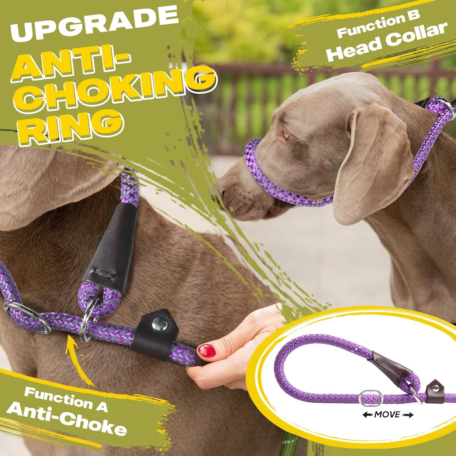 Slip Leads for Dogs - 4 FT X 1/2" Heavy Duty Comfortable Strong Rope Leash for Large, Medium Dogs - No Pull Pet Training Leash with Highly Reflective, Purple