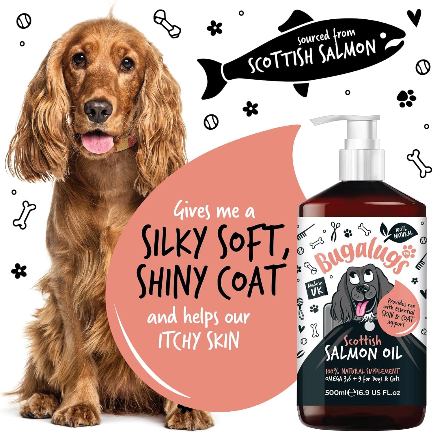 Scottish Salmon Oil for Dogs & Cats, Dog Supplement Support for Skin and Coat, Itchy Skin & Moulting, Omega 3 Fish Oil (Salmon, 500Ml)