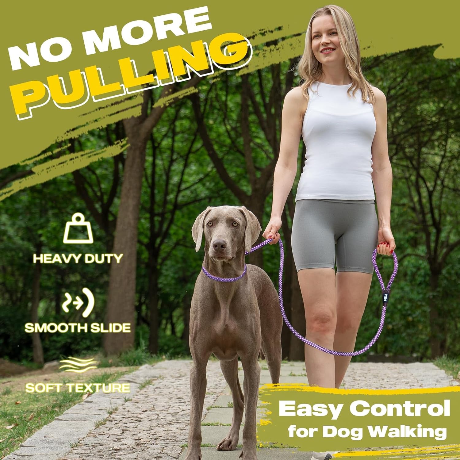 Slip Leads for Dogs - 4 FT X 1/2" Heavy Duty Comfortable Strong Rope Leash for Large, Medium Dogs - No Pull Pet Training Leash with Highly Reflective, Purple