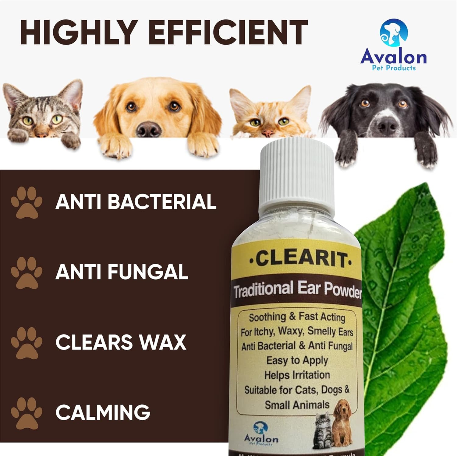 Clearit Ear Powder Fast Acting Stops Discomfort, Head Shaking, Wax, Gunk & Ear Odour Super Effective 20G