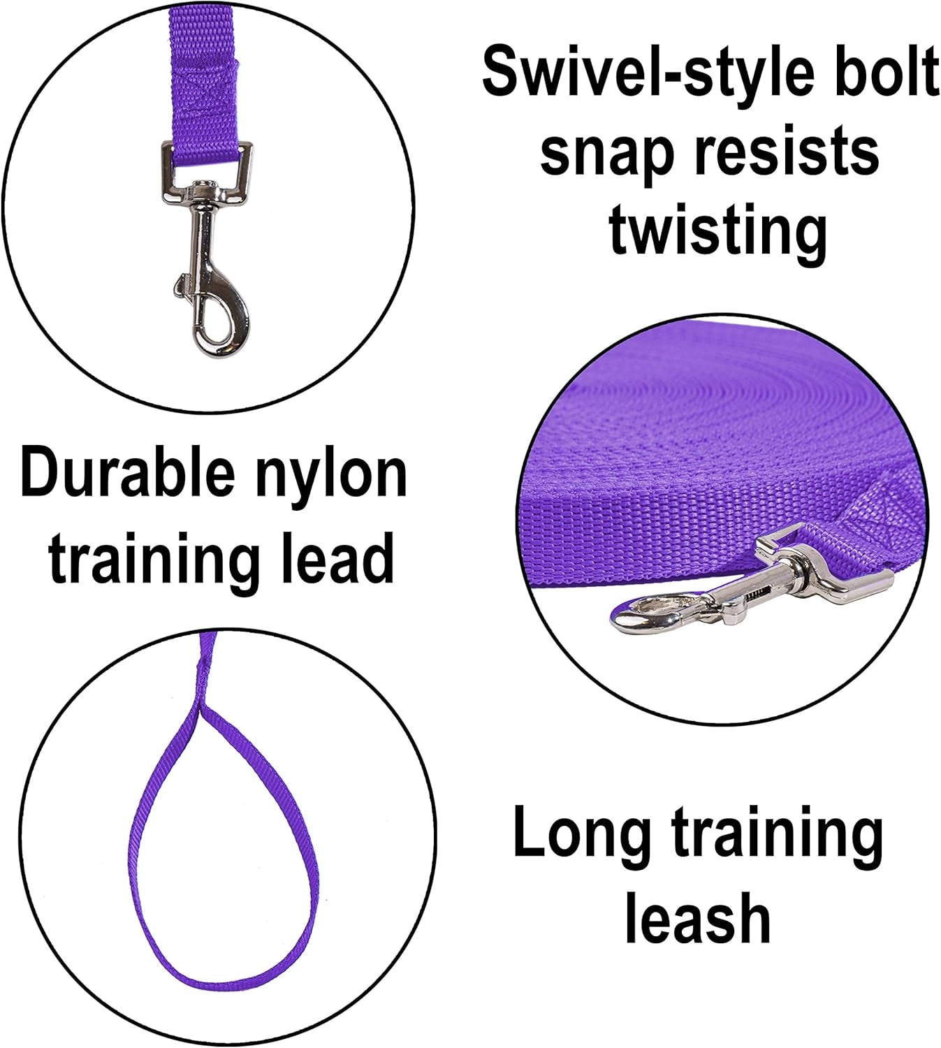 Dog/Puppy Obedience Recall Training Agility Lead - 15Ft 20Ft 30Ft 50Ft 100Ft Training Leash - Great for Training, Play, Camping, or Backyard Purple 15 Feet