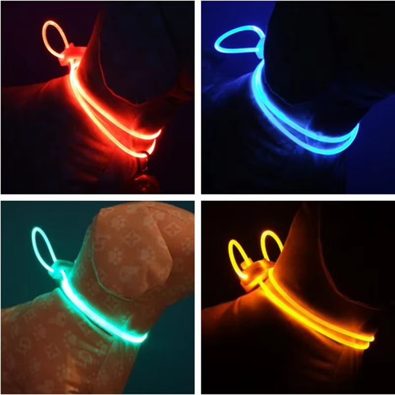 1 Pcs LED Pet Collar Adjustable Night Safety Dog Collar Luminous Light up Pet Dog Bright Collar Leash Glow in the Dark Outdoor