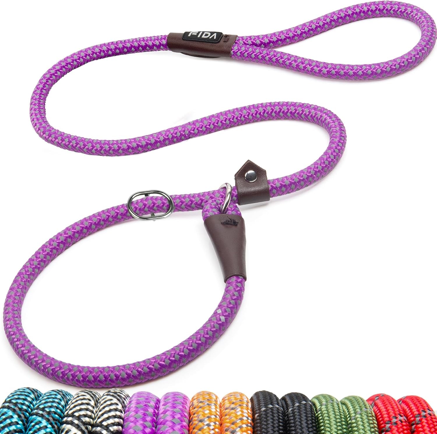Slip Leads for Dogs - 4 FT X 1/2" Heavy Duty Comfortable Strong Rope Leash for Large, Medium Dogs - No Pull Pet Training Leash with Highly Reflective, Purple