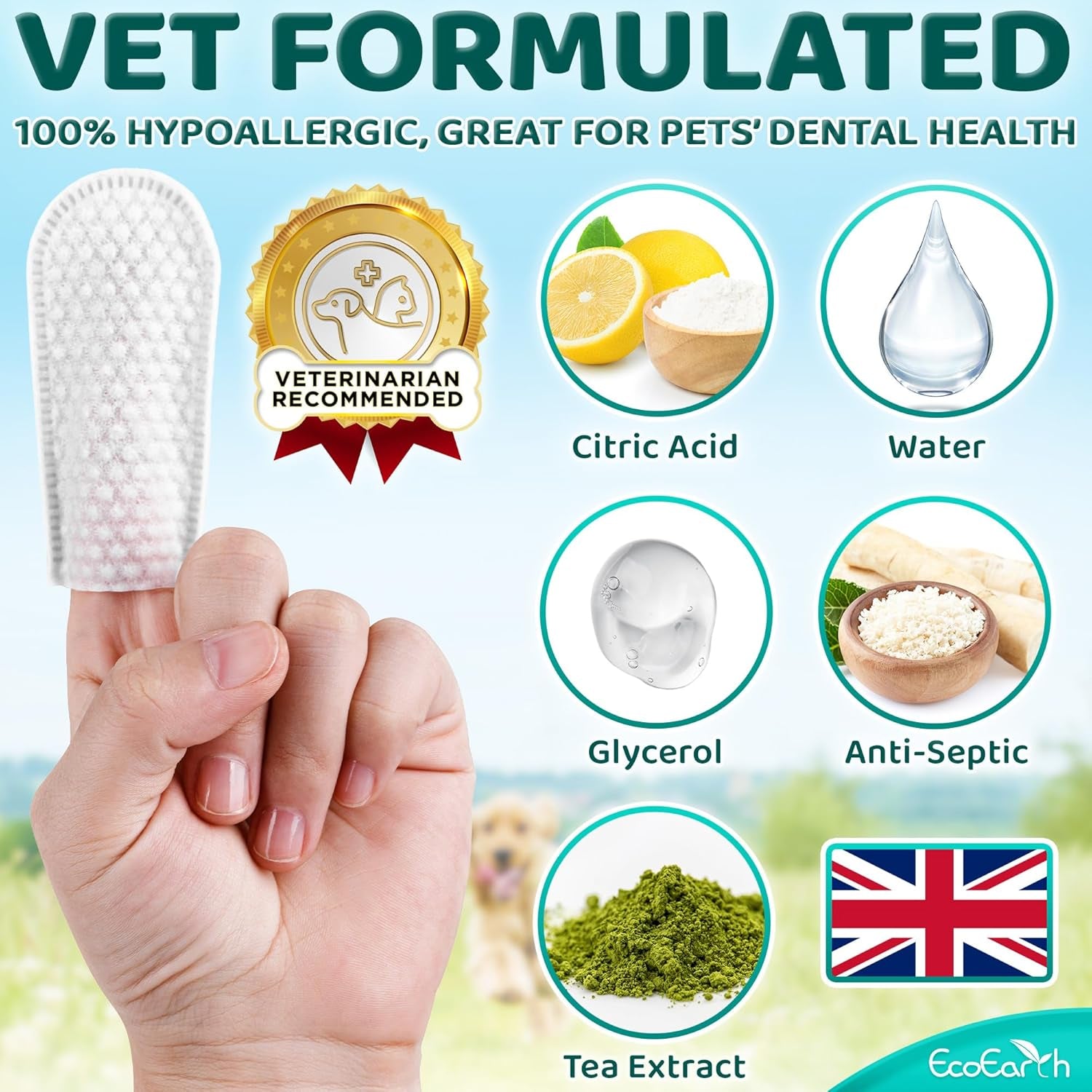 Premium Teeth Cleaning Wipes for Dogs & Cats - 50 Pcs - Pet Dental Care Finger Pads for Fresh Breath & Oral Hygiene - Embossed Pattern & Nano Plastic-Dotting to Remove Plaque & Tartar